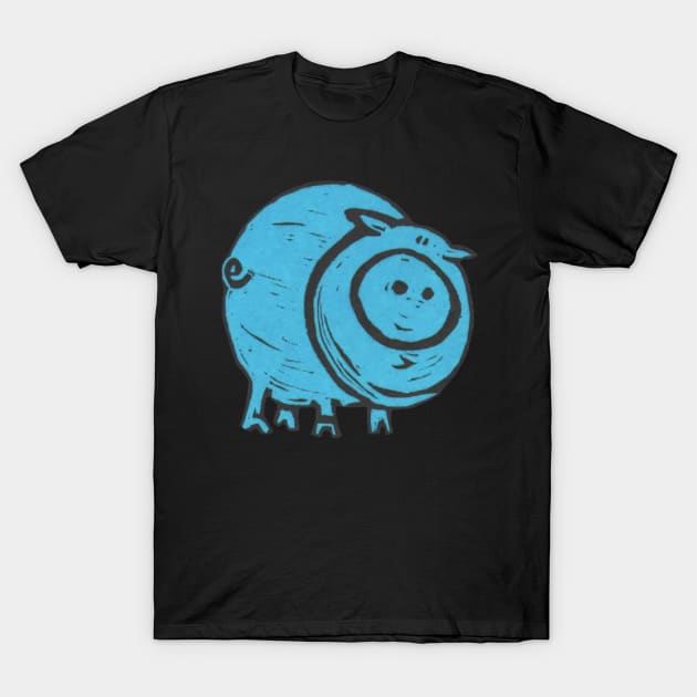 Pig, A Big, Fat, Blue Pig, what's not to love about piggies?! T-Shirt by krisevansart